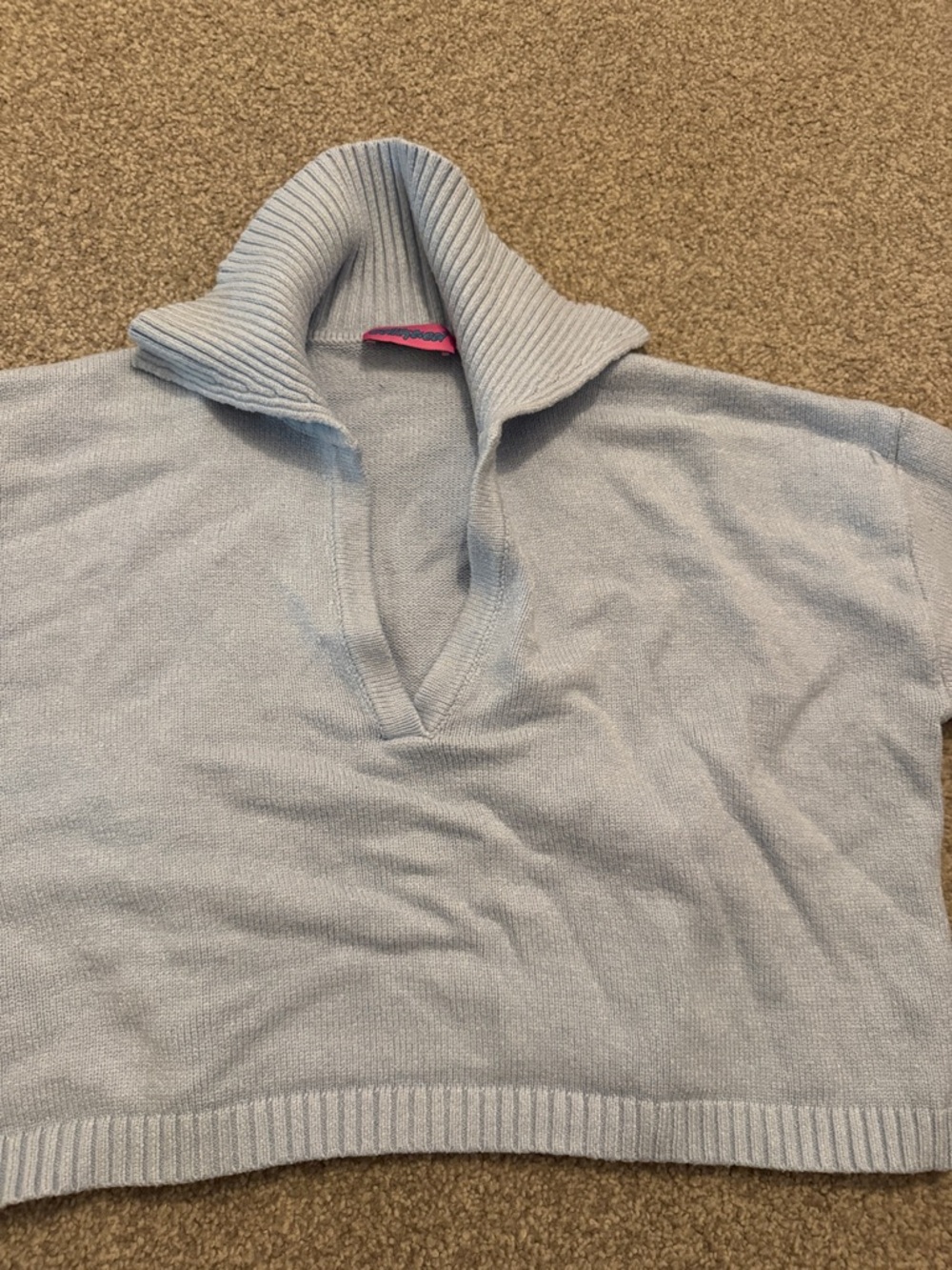 Edikted Gray Ribbed Knit Sweater with Pink Logo Tag